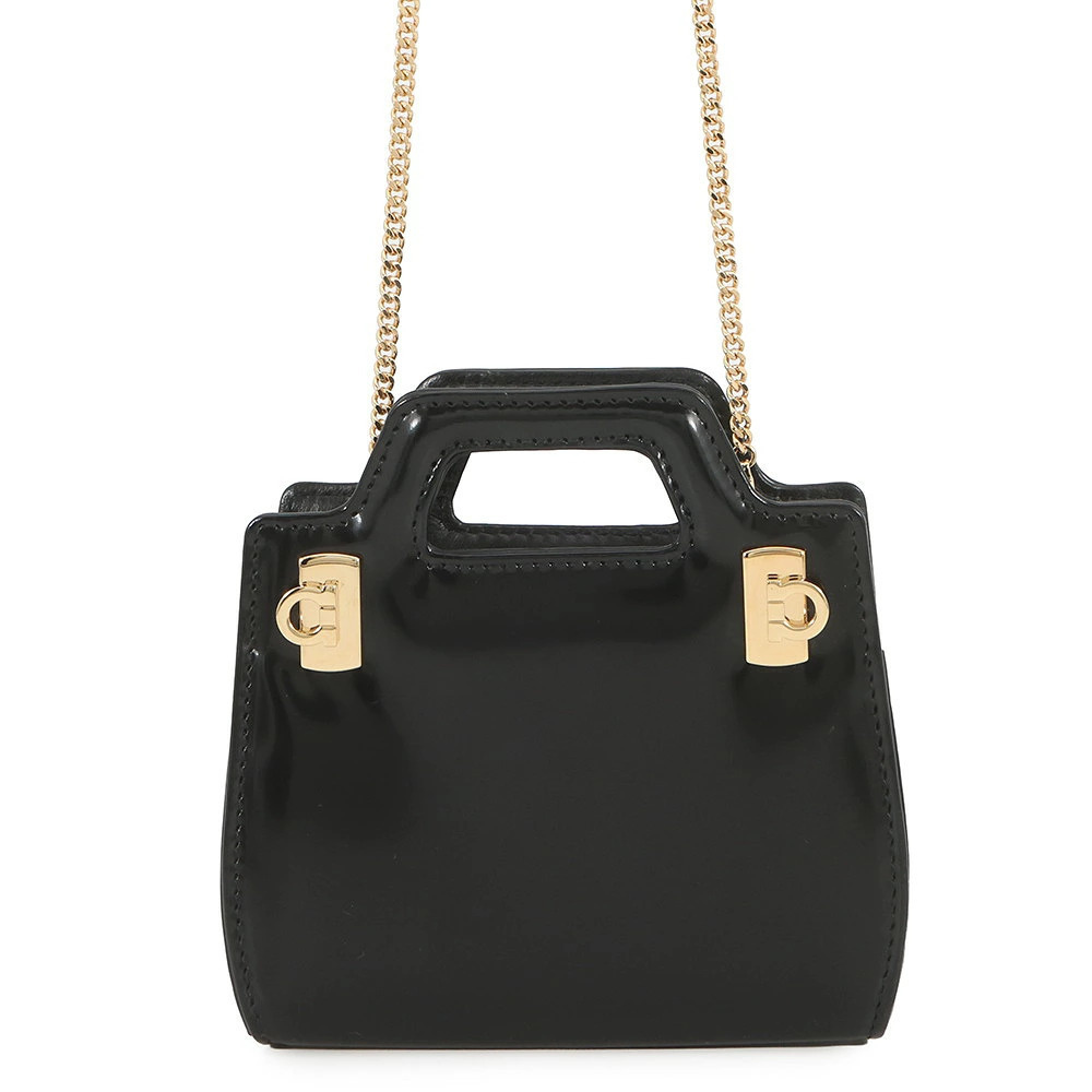 Salvatore Ferragamo Chain Shoulder Bag Wanda Micropatent Black